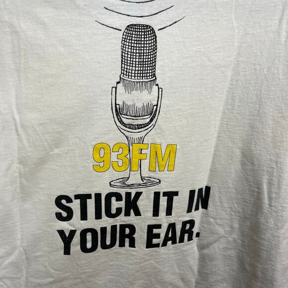 Vintage Radio 93FM Single Stitch Stick It In Your Ear Advertising Shirt Men's XL - Picture 3 of 8